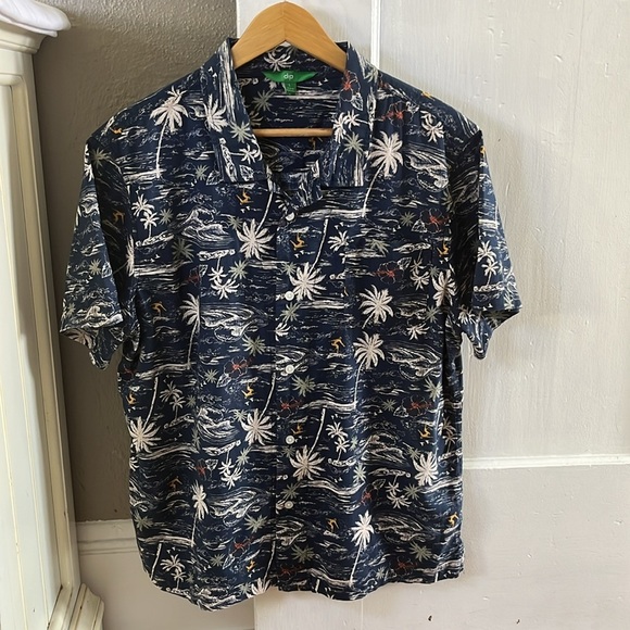 DIP Vintage Hawaiian Shirt Navy Surf Ocean Print Men’s L 100% Cotton - Picture 9 of 9